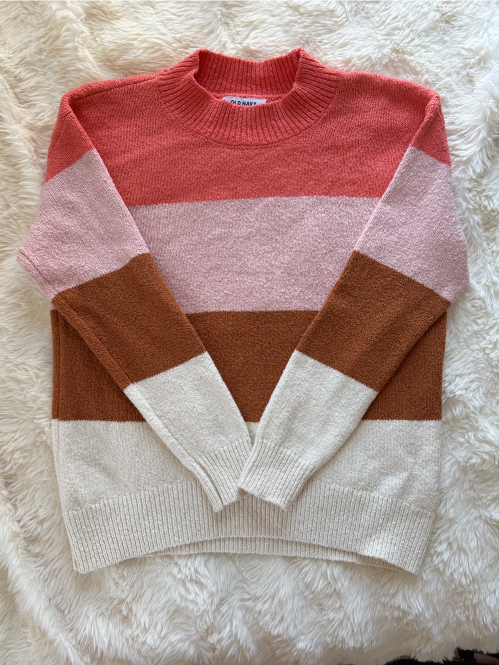 Old Navy Colorblock Sweater in Coral, Pink, Brown & Cream